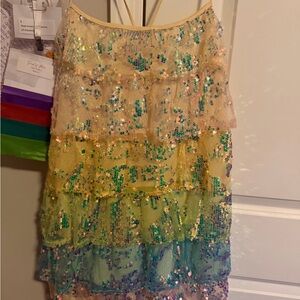 Rainbow Sequin Tiered Mini Dress